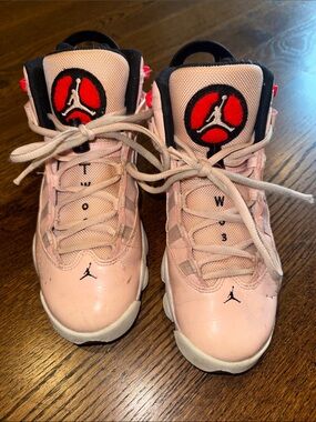 Air Jordan 6 Rings Kids Light Pink and Black Basketball Sneakers